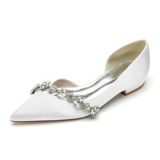 Chaussures pointues plates pour femmes Chaussures de mariée en satin de mariée en strass classique