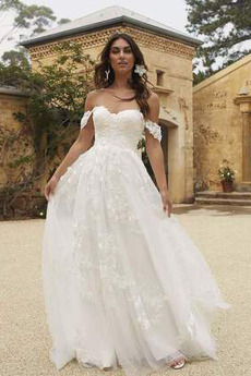 Robe de mariée Tulle aligne Plage Romantique Épaule Dégagée Appliques