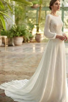 Robe de mariée noble Poire Haute Couvert Manche de Bulle Rivage Longue