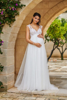 Robe de mariée Elégant Empire Appliques Col en V Foncé Col en V Longue