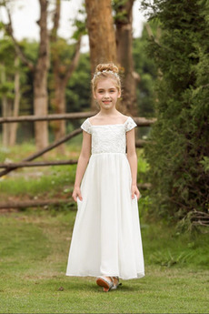 Robe Cortège Fille Longueur Cheville A-ligne Chiffon Naturel taille Elégant