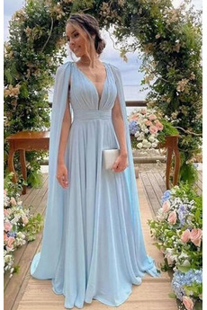 Robe de Soirée Lacet Col en V Elégant Chiffon Médium Naturel taille