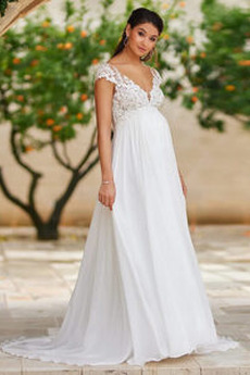 Robe de mariée Empire Jardin Col en V Foncé Chiffon Col en V Manche Courte