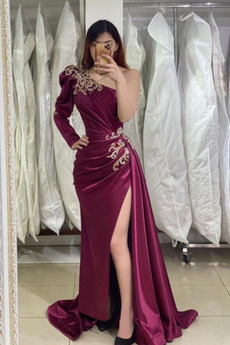 Robe de Soirée Fermeture éclair Satin Naturel taille Perle Formelle