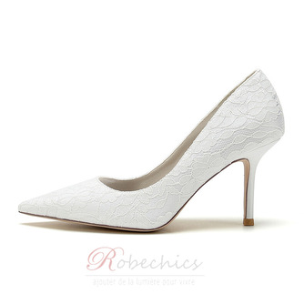 Chaussures simples pointues chaussures de demoiselle d'honneur en dentelle blanche chaussures de mariée de mariage - Page 3