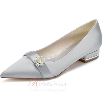 Chaussures de mariage à talon épais à bouche peu profonde, talons hauts en satin simples 3CM - Page 4