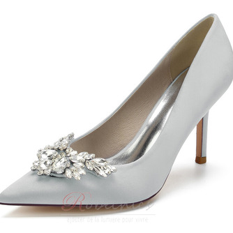 Pointu carré boucle strass talons aiguilles mariage talons hauts chaussures de banquet - Page 7