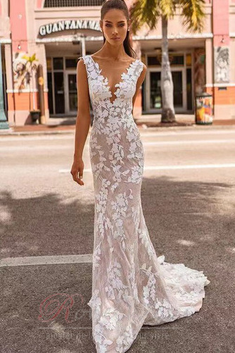 Robe de mariée Dos nu Sexy Sans Manches Col en V Appliques Col en V Foncé - Page 1