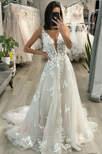 Robe de mariée Train de balayage Plage aligne Glissière Luxueux Tissu Dentelle - Page 2