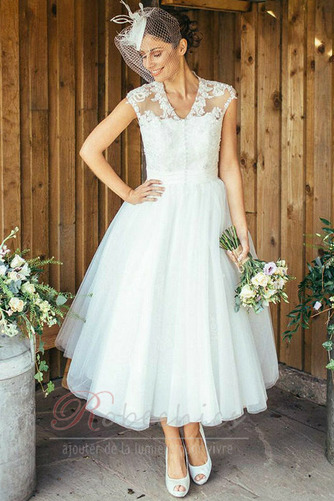 Robe de mariée Tulle Naturel taille Zip Simple Longueur Mollet aligne - Page 1