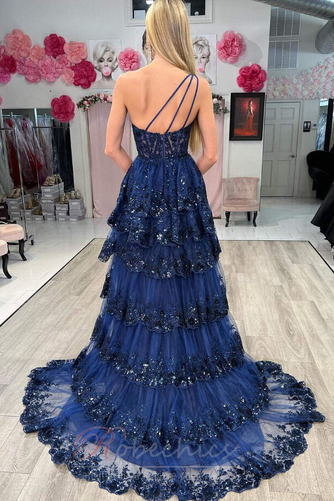 Robe de Soirée A-ligne Une épaule Tulle Elégant Au Drapée Longue - Page 2