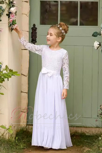 Robe Cortège Fille Dentelle Chiffon Sans Manches Zip Col ras du Cou Orné de Nœud à Boucle - Page 2