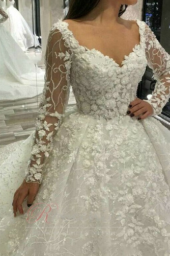 Robe de mariée A-ligne Train de petit Col en V Zip Cérémonial Sablier - Page 2