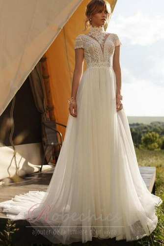 Robe de mariée Dos nu Epurée Mancheron Tulle Plage a ligne - Page 1