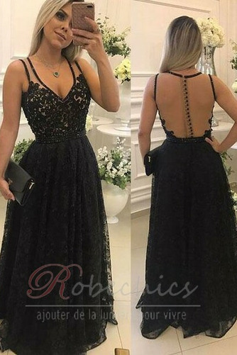 Robe de Soirée A-ligne Col en V Sans Manches Haut Bas Tulle Naturel taille - Page 1