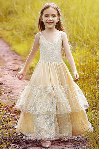 Robe Cortège Fille Longueur Cheville Tissu Dentelle Naturel taille Col en V - Page 5