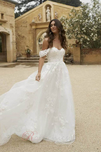 Robe de mariée Tulle aligne Plage Romantique Épaule Dégagée Appliques - Page 3