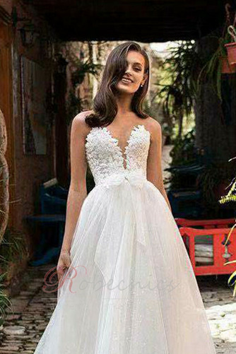 Robe de mariée aligne Traîne Courte Sans Manches Naturel taille Appliquer - Page 4